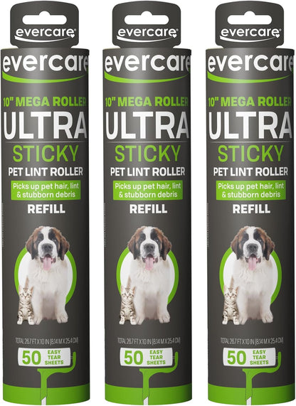 Evercare 10-Inch Mega All-Purpose Pet Hair Lint Roller Refill, 50 Sheets – Sticky Roller for Pet Hair, Cat & Dog Hair Remover, Lint Remover, Pet Hair Remover for Furniture, Clothing & Cars