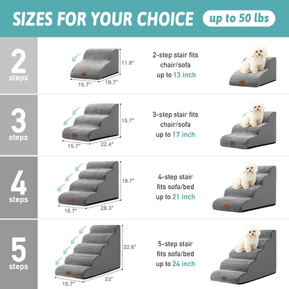 COZY KISS Dog Stairs for Small Dogs 15.7" H, Curved Dog Step for Puppy, Older Cat, Medium Pet Ramp for Sofa, Couch or Chair, Ladder with High Density Foam, 3 Step, 15.7x22.4x15.7 inch, Beige