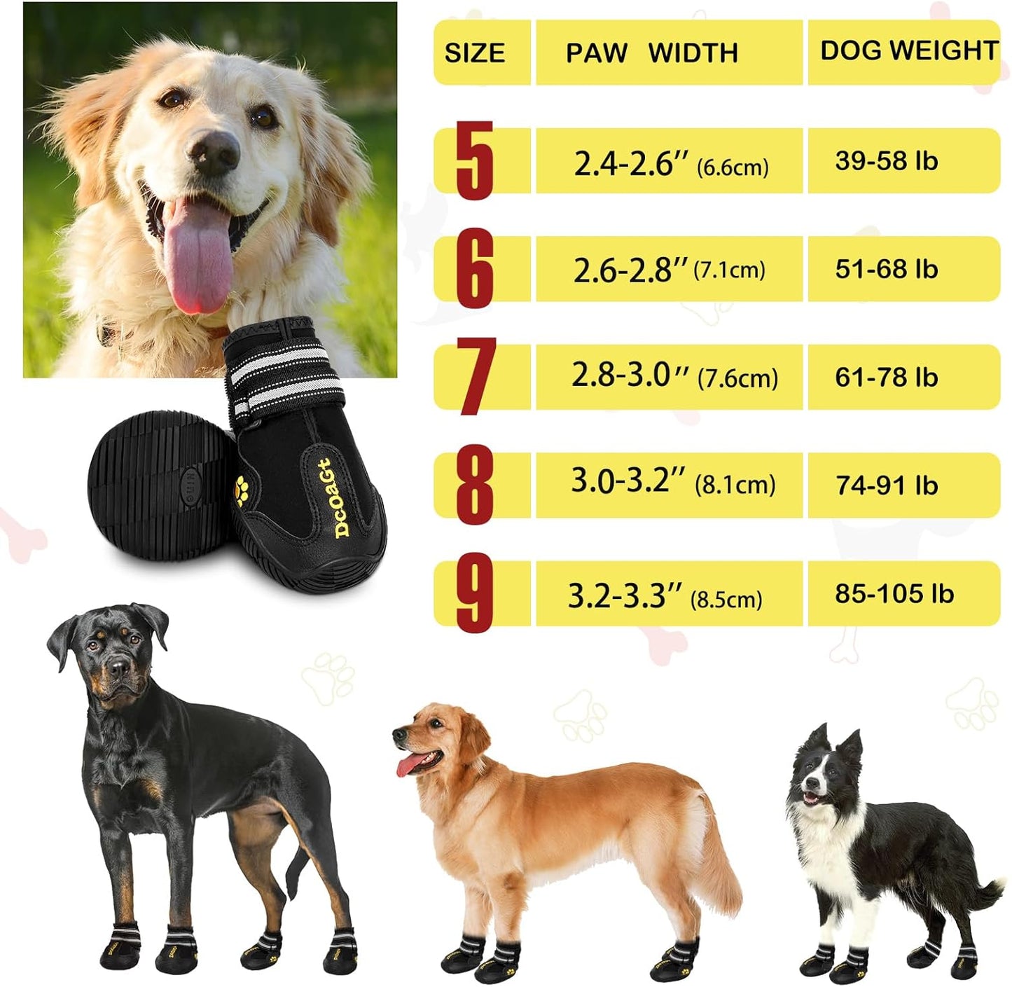 DcOaGt Dog Shoes for Large Dogs, Waterproof Anti-Slip Dog Boots & Paw Protectors for Summer Hot Pavement Winter Snow, Breathable and Reflective Dog Booties for Hiking/Walking/Outdoor/Floor