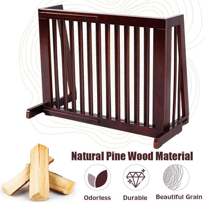 PETSITE Free Standing Retractable Wooden Dog Gate Indoor, 28-80 Inches Adjustable Pet Gate for Doorways, Stairs, Hallway, Kitchen, Easily Crossable with One Step, Ideal for Small & Medium Sized Dogs