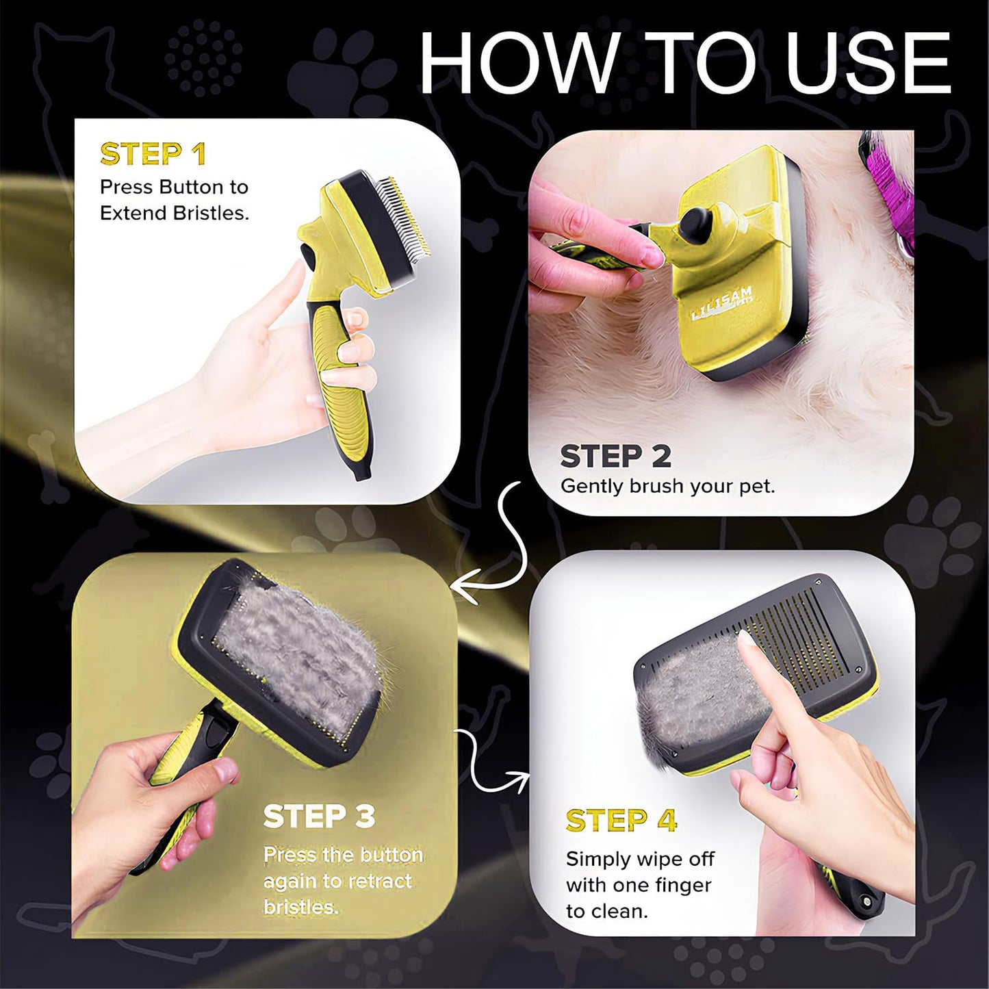 Pet Self Cleaning Slicker Brush and Grooming Comb - Gently Removes Loose Hair, Tangles, and Dirt - Skin Friendly Deshedding Grooming Tool for Hair Dogs & Cats - Pet Supplies Accessories (Purple)