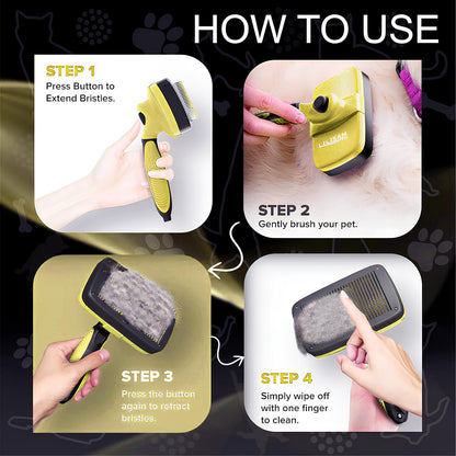 Pet Self Cleaning Slicker Brush and Grooming Comb - Gently Removes Loose Hair, Tangles, and Dirt - Skin Friendly Deshedding Grooming Tool for Hair Dogs & Cats - Pet Supplies Accessories (Purple)