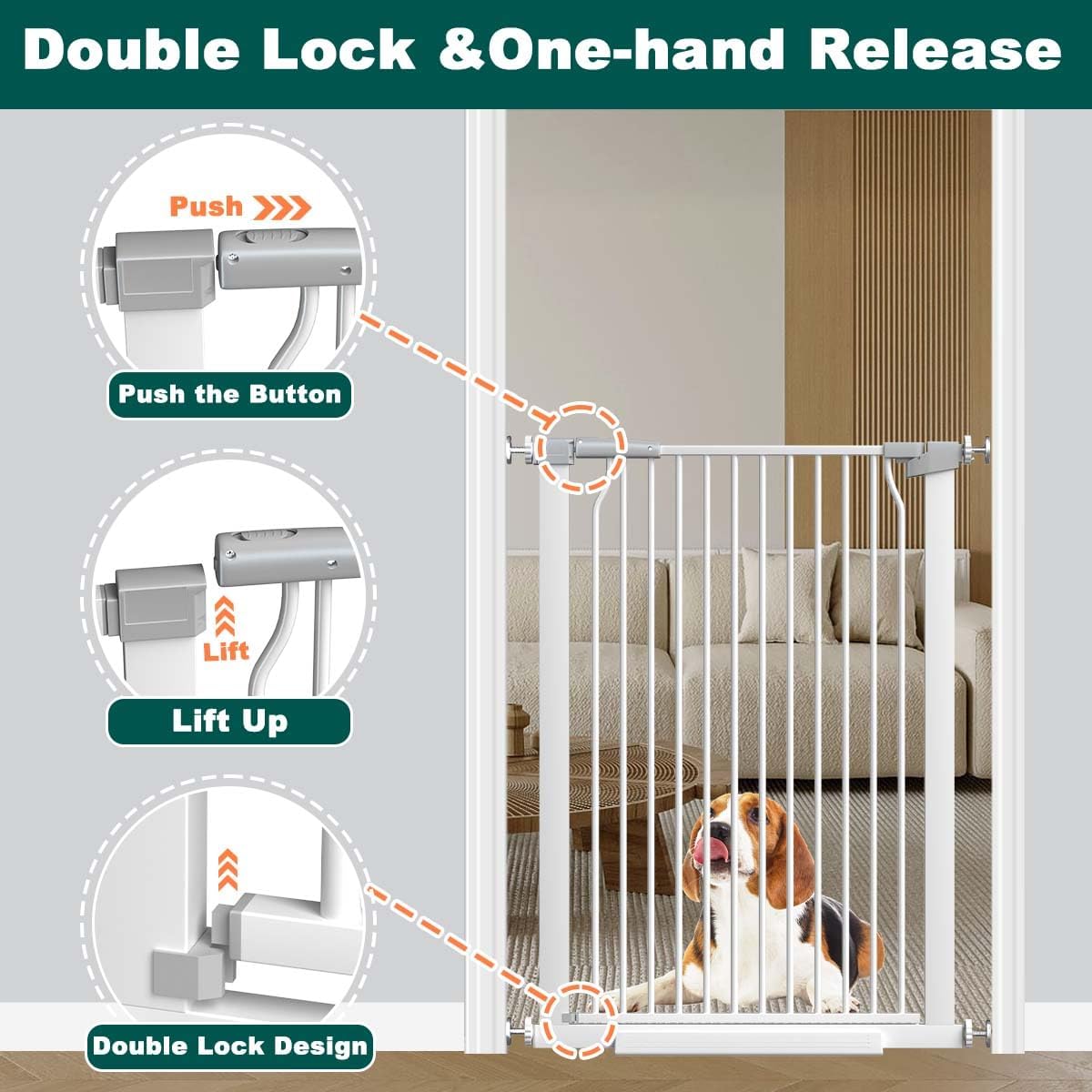 Fairy Baby 40.5" Extra Tall Baby Gate for Stairs, Fits Openings of 40.6" to 54.7" Wide, Extra Wide Dog Gate Indoor, Pressure Mounted Walk Thru Swing Auto Close Metal Puppy Barrier for Doorway, Black