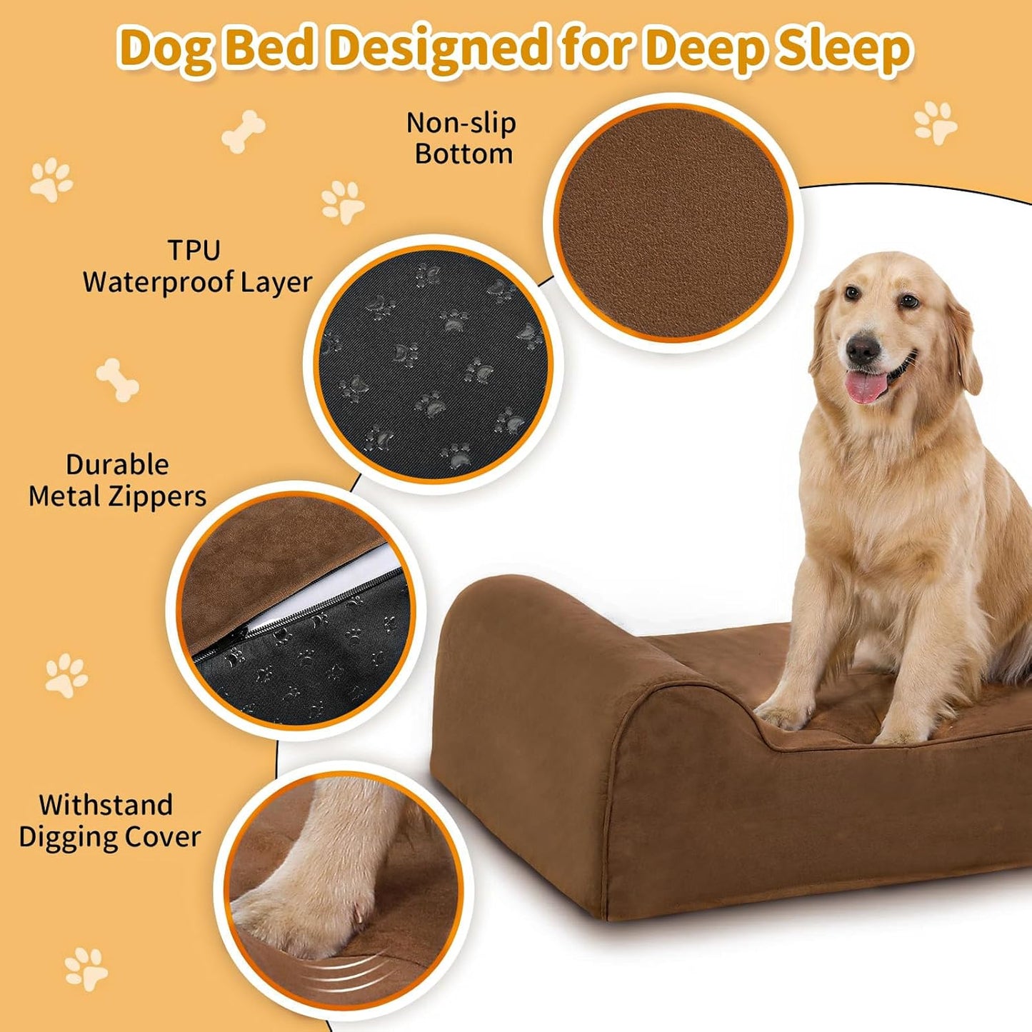 Rainmr Orthopedic Dog Beds for Large Dogs, 7" Memory Foam Dog Beds with Waterproof Liner, Durable Microsuede Cover, Removable and Washable, Nonskid Bottom, 48"x30"x7" L Grey