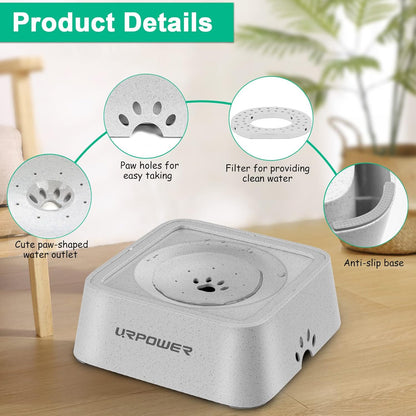 URPOWER 2.5L Dog Water Bowl 85oz Large Capacity Dog Bowls No Spill Pet Water Dispenser for Messy Drinkers Splash Proof Slow Feeder Vehicle Carried Travel Bowl for Dogs, Cats &Pets