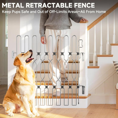 Snagle Paw Extra Tall Metal Retractable Door Barrier, 28.4" Wide 35" Tall Safety Dog Gate for Front Door,Easy Install Retractable Pet Gate for Recreational Vehicle,Doorways