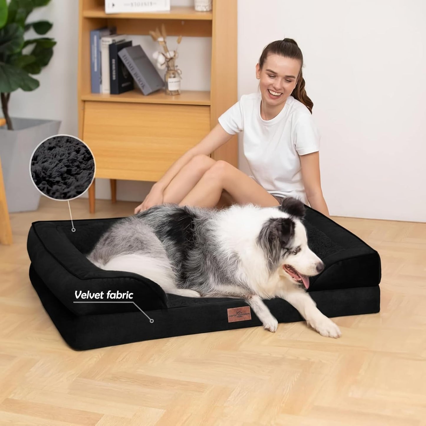 Comfort Expression Orthopedic Dog Bed for Extra Large Dogs 42x30 Inch, Waterproof Egg Crate Foam XL Pet Bed with Removable Bolsters, Dog Couch with Washable Cover & Non-Slip Bottom, Grey - Colors B