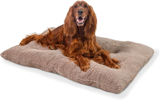 Best Friends by Sheri Comfy Crate Sleeper Mat – Plush Low-Pile Dog Bed, 42" x 28", XL & XXL Crates, Up to 100 lb Dogs, Machine Washable, Cross Section Pattern, Mushroom