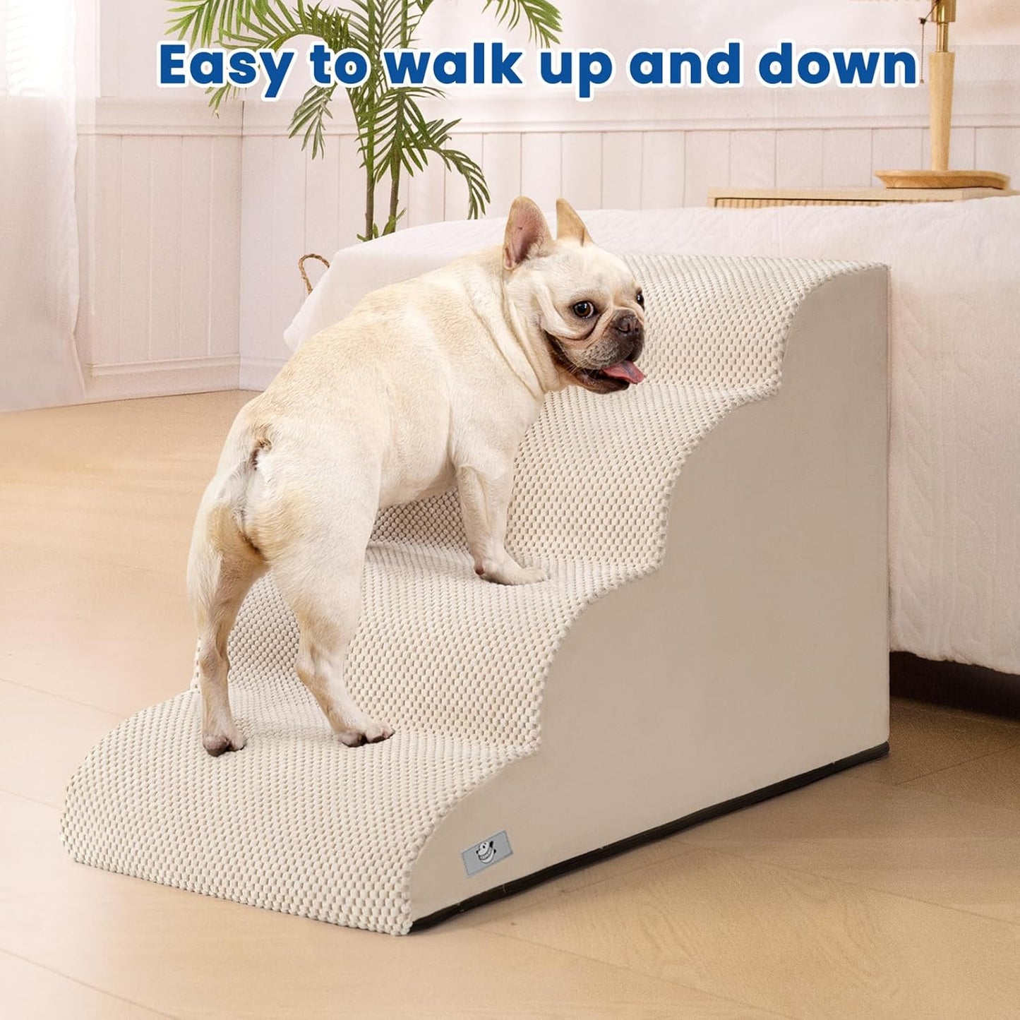 Airpanda Dog Stairs for Small Dogs and Cats – 3 Step Pet Ramp for Couch & Sofa, Non-Slip Dog Steps for Pets, Washable Cover, High-Density Support Foam for Easy Climbing,Beige