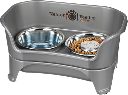 Neater Feeder Express Mess Proof Dog Bowls Elevated for Small Breeds under 15 Lb, Made in USA, No Spill Raised Dog Food Bowl Stand, Stainless Steel Food and Water Bowl Set, Feeding Station, Cappuccino