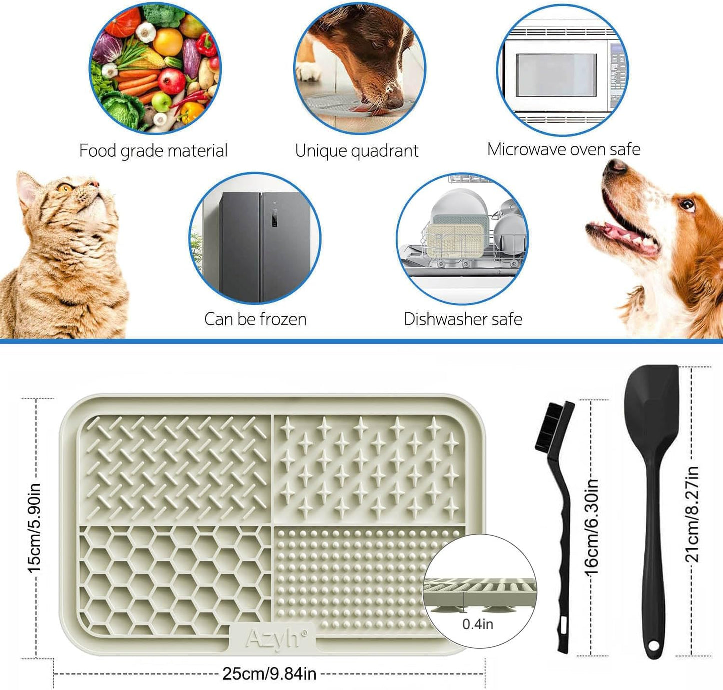 Azyh Licking Mat for Dogs & Cats 2 Pack, Slow Feeder Lick Pat for Large Dogs and Puppies, Anxiety Relief Dog Toys Feeding Mat for Butter Yogurt Peanut, Pets Bathing Grooming Training Mat (9.9'' × 6'')