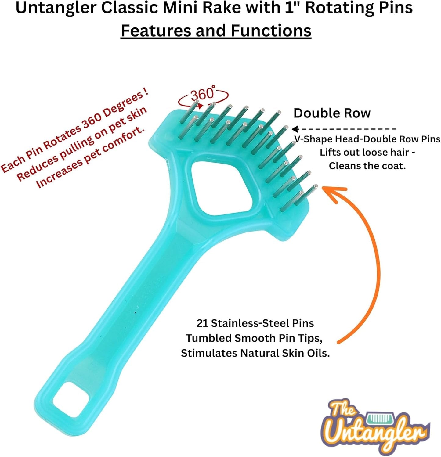 Mini-Rake V-Shaped with 1" Long Double-Row Rotating Teeth (AquaBlue)
