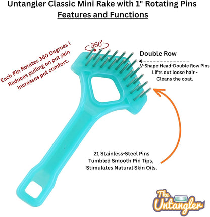 Mini-Rake V-Shaped with 1" Long Double-Row Rotating Teeth (AquaBlue)