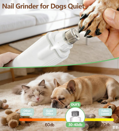 2-in-1 Dog Nail Clipper & Nail Grinder with 2 LED Lights Splash Guard for Large Medium Small Cats Dogs Pets Paw Trimmer Claw Grinders USB Rechargeable White