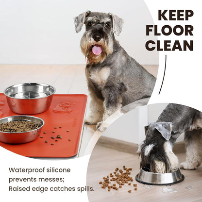 VIVAGLORY Dog Food Mat Flexmat Dog Bowl Mat, Placemat Food Tray with Raised Edges & Lip for Indoor Floor, Non Slip Waterproof Silicone Dish Placemat for Cat & Pet, S, Grey