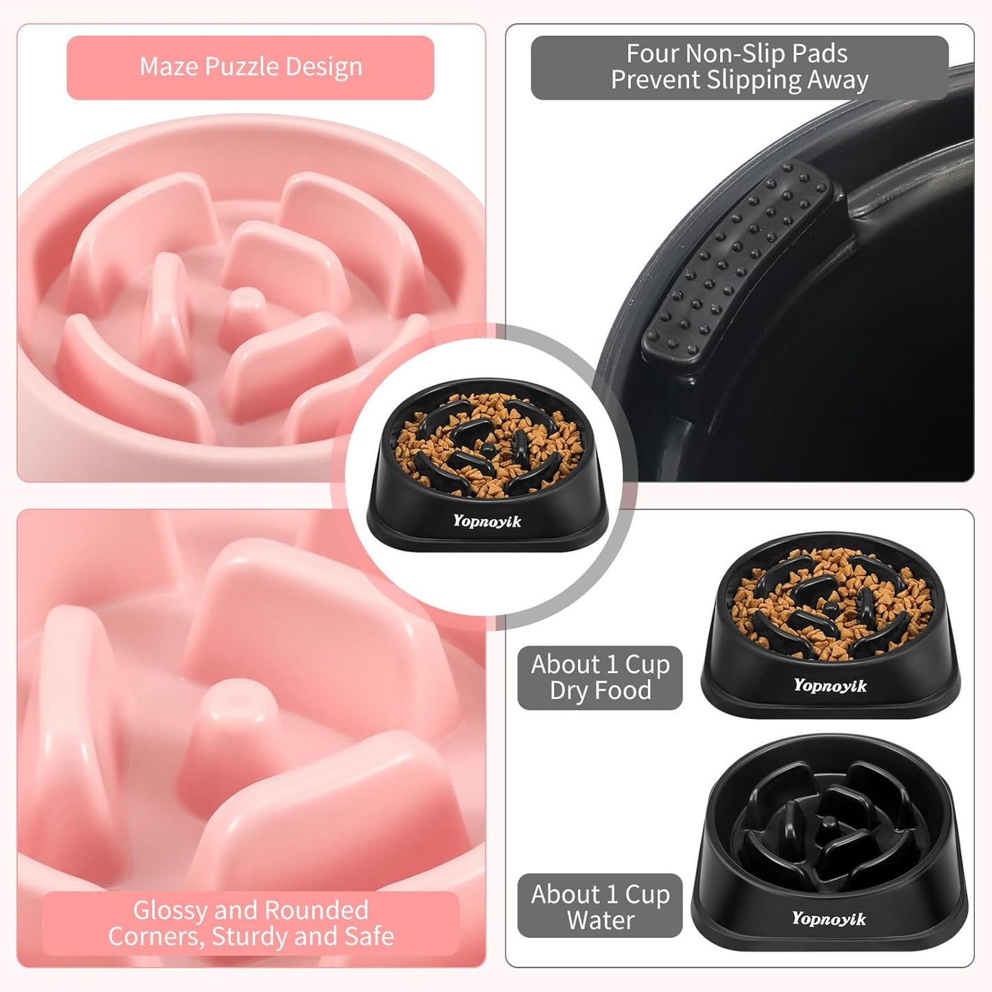 2 Pack Slow Feeder Dog Bowls for Healthy Eating, Non-Slip and Anti-Choking Design, Reduces Bloating & Overeating for Medium Dogs and Cats, Easy to Clean
