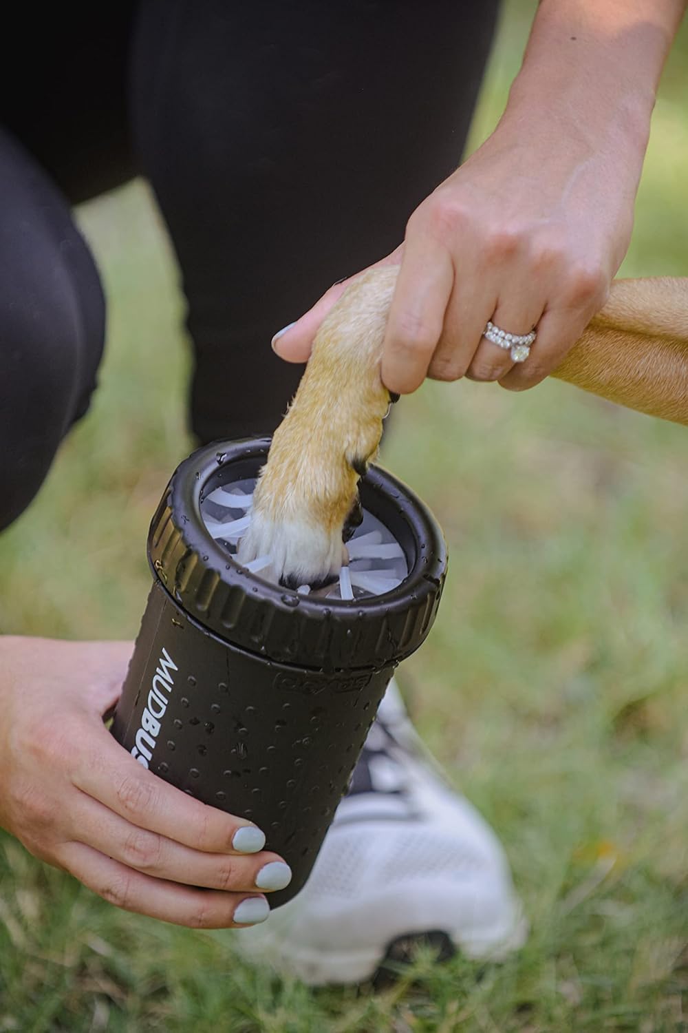 Dexas MudBuster Medium Dog Paw Cleaner in Fuchsia - Fits 1.5"-2.5" Wide Paws, Portable Paw Washer for Muddy Paws, Dog Paw Cleaning Cup with Gentle Silicone Bristles, Quick Clean Pet Paw Washer