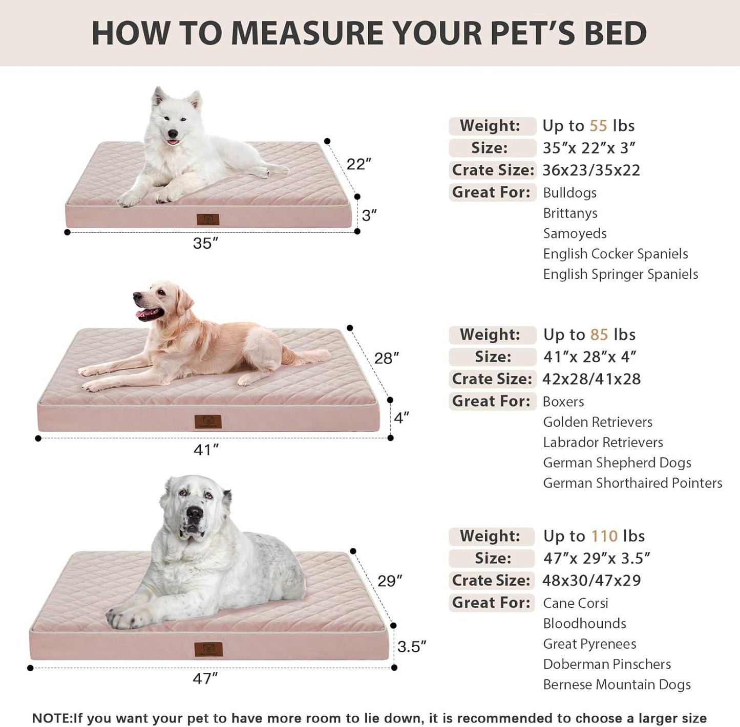 WNPETHOME Orthopedic Waterproof Extra Large Dogs Bed with Removable Washable Cover, Multi-Needle Quilting XL Crate Bed for Large Sized Dog, Light Grey