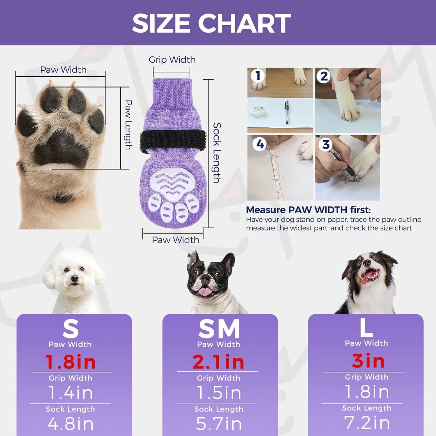 BINGPET Dog Socks to Prevent Licking Paws -Dog Shoes for Hot Pavement,Extra-Thick Grippy Dogs Sock for Hardwood Floors Anti-Slip,4Pcs All-Weather Boots Paw Protector for Small Medium Large Senior Dogs