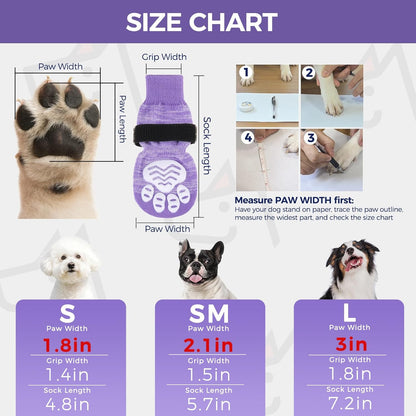 BINGPET Dog Socks to Prevent Licking Paws -Dog Shoes for Hot Pavement,Extra-Thick Grippy Dogs Sock for Hardwood Floors Anti-Slip,4Pcs All-Weather Boots Paw Protector for Small Medium Large Senior Dogs