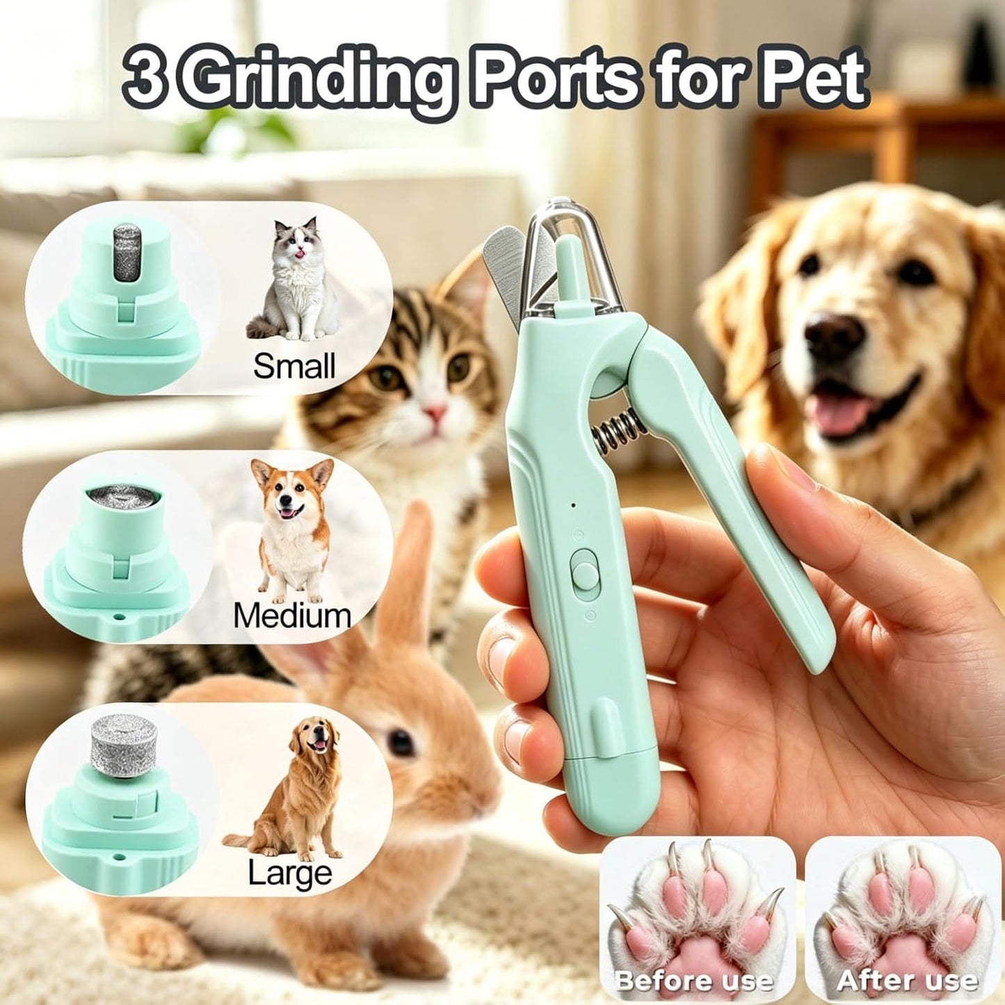 2-in-1 Dog Nail Grinder & Dog Nail Clippers Trimmers for Large Medium Small Dogs Cats Pets Claw Trimmer with LED Lights (White)