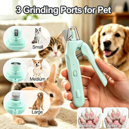 2-in-1 Dog Nail Grinder & Dog Nail Clippers Trimmers for Large Medium Small Dogs Cats Pets Claw Trimmer with LED Lights (White)