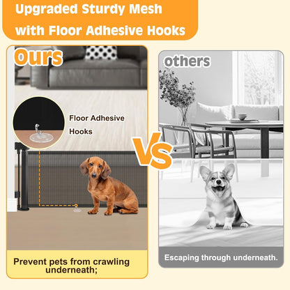 Short Dog Gate,14" Tall Gate to Step Over, Puppy Mesh Retractable Pet Gates Doggy Door for Doorways Stairs, Extends up to 55" Wide for Kitchen Hallways Indoor, Gray
