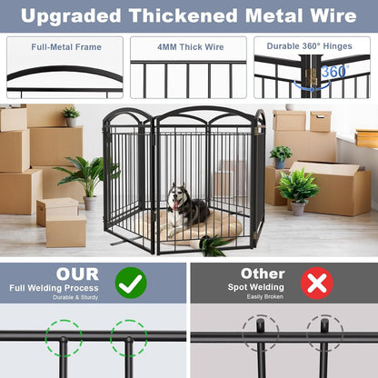 Full Metal Free Standing Dog Gate with Door for Indoor & Outdoor,96'' Extra Wide 32'' Tall Dog Gate for The Doorways,Large Openings,Decks,Porch,Pet Freestanding Safety Fence(4 Panels,Black)