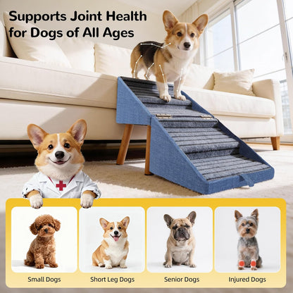 17.13" H Dog Stairs for Small Dogs, 2-in-1 Pet Steps & Ottoman - Foldable Dog Stairs for Couch, Non-Slip Wooden Pet Stairs for Puppy Senior Injured Dogs