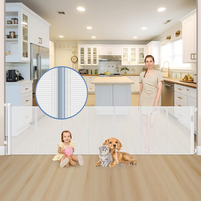 Reinforced 90 Inch Retractable Baby Gates Extra Wide Baby Gate with Reinforced Strips, 7.5ft Long Retractable Dog Gate for The House 33 Inch Tall Extra Long Pet Gates for Wide Openings, Black