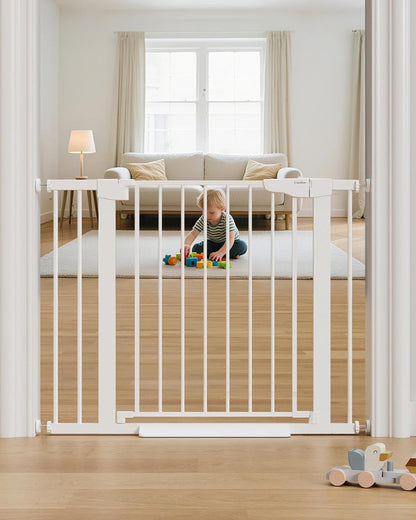 Cumbor 36.6-64" Extra Wide Baby Gate for Stairs, Dog Gates for Doorways, Auto-Close Pet Gate Indoor, Pressure Mounted Walk Through Safety Child Gate for Kids Toddler, Tall Pet Puppy Fence Gate, Brown
