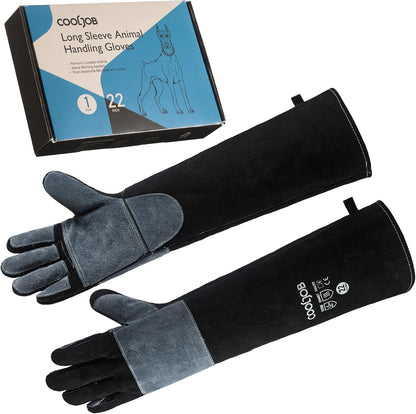 COOLJOB Bite Proof Animal Handling Gloves, Cowhide Leather with Kevlar Stitching for Cat Grooming, Dog Training, 16/22”