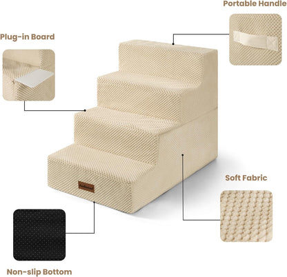 Aodisman Dog Stairs for Small Dogs, 3-Step Non-Slip Pet Stairs for Couch Sofa and Chair, Dog Bed Stairs for Puppy, Older Cat,Grey,13.6" H
