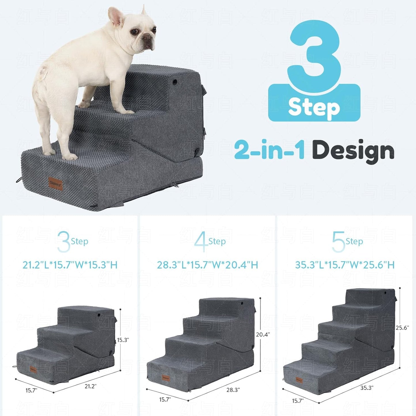 4-Step Dog Stair and Ramp for Small Dogs and Cats, Pet Steps for Bed with Non-Slip Bottom, Grey