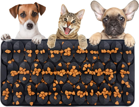 Silicone Snuffle Mat for Dogs Slow Feeder Lick Mat with Suction Cups Dogs Sniff Mat Dogs & Cats Entertainment Toys for Boredom(Black)