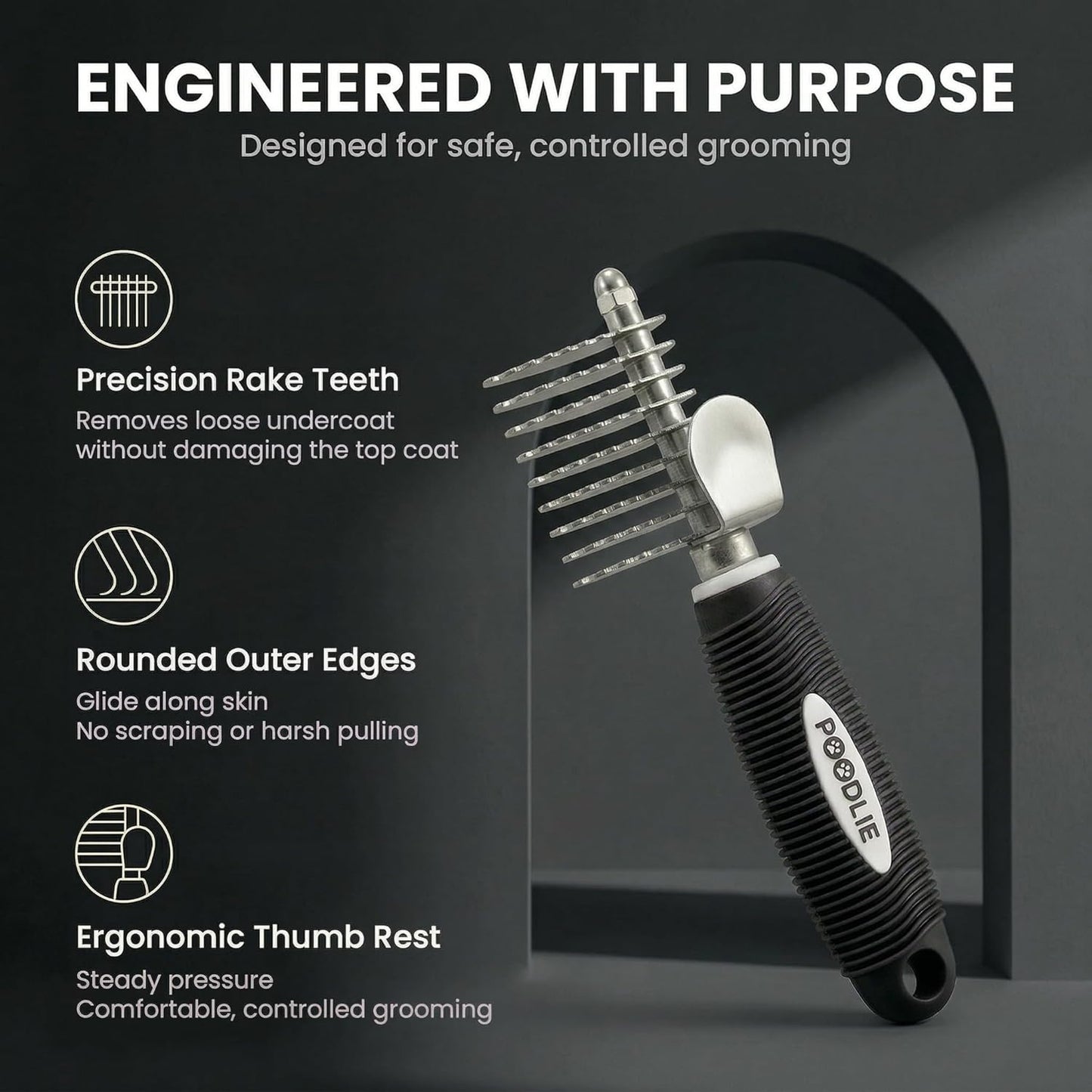 Poodle Dematting Fur Rake Comb Brush for Dogs and Cats - Long 2.5" Steel Safety Blades Metal Comb for Detangling Matted or Knotted Undercoat Hair (Orange)