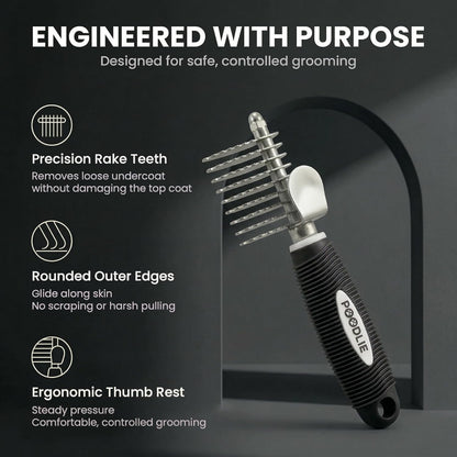 Poodle Dematting Fur Rake Comb Brush for Dogs and Cats - Long 2.5" Steel Safety Blades Metal Comb for Detangling Matted or Knotted Undercoat Hair (Orange)