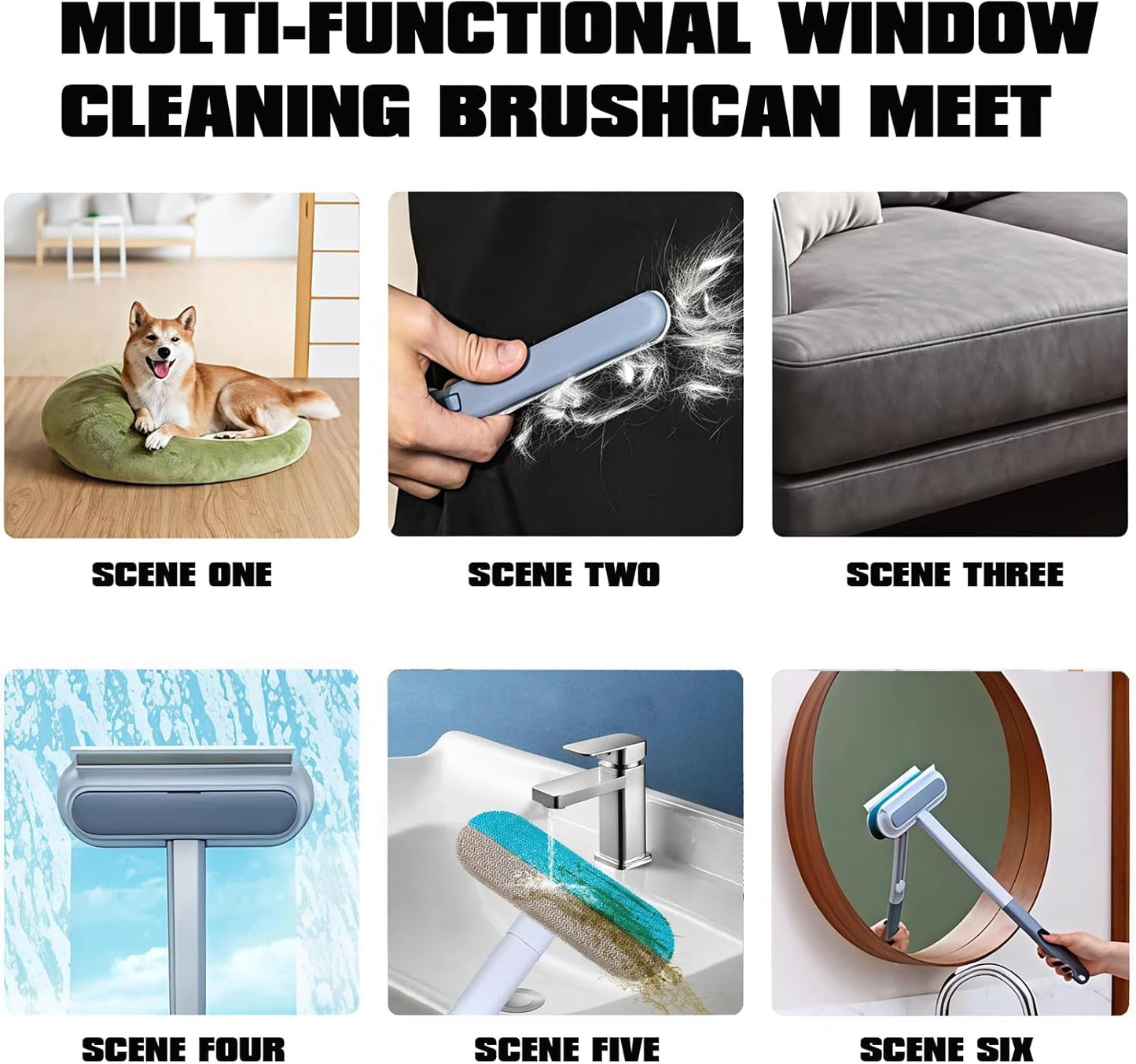 4 in 1 Pet Hair Remover Tool, Grey, 23.3Inch Adjustable Long Handle, Reusable, Washable Lint Cleaner for Dog and Cat Hair, Gentle on Furniture, for Couch, Furniture, Carpet, Clothes, Bedding