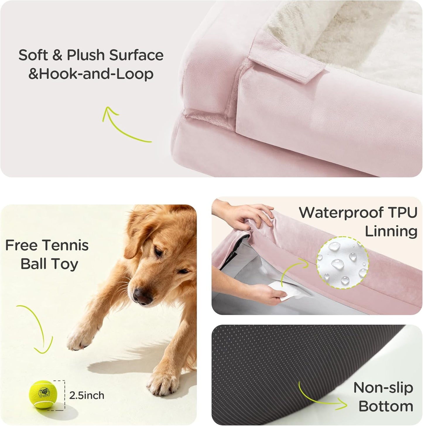 Extra Large Dog Bed, Orthopedic XL Washable Memory Foam Bed for Big Dogs Waterproof Pet Couch Sofa Bolster with Removable Cover, Non-Slip Bottom, Tennis Ball Toy, 42x30