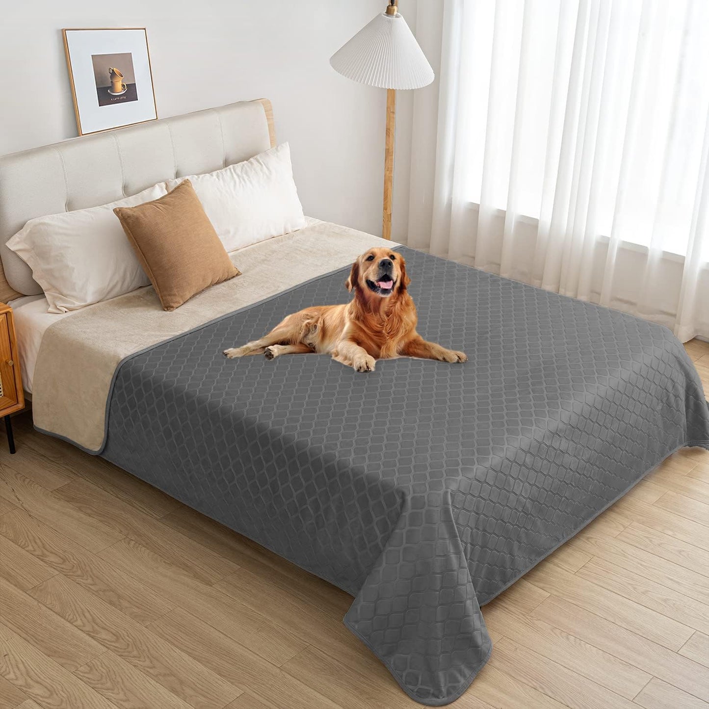 fuguitex Waterproof Dog Blanket Bed Cover Dog Crystal Velvet Moroccan Fuzzy Cozy Plush Pet Blanket Throw Blanket for Couch Sofa(40 * 60 inch, Cream+Beige)