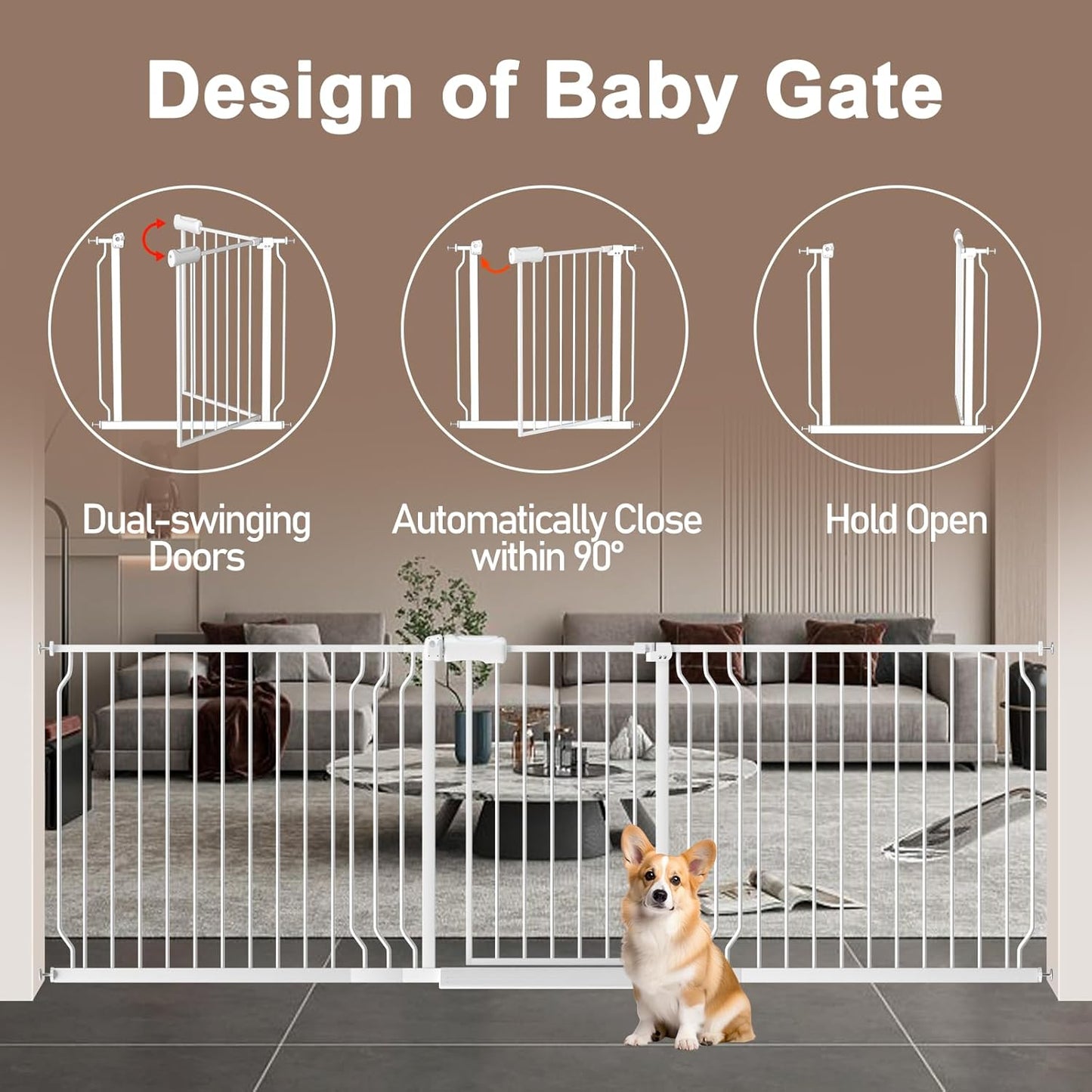WAOWAO Baby Gate 71.65-85.03" Extra Wide Pressure Mounted Walk Through Swing Auto Close Safety Metal Black Toddler Kids Child Dog Pet Puppy for Stairs,Doorways,Kitchen