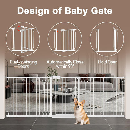 WAOWAO Baby Gate 71.65-85.03" Extra Wide Pressure Mounted Walk Through Swing Auto Close Safety Metal Black Toddler Kids Child Dog Pet Puppy for Stairs,Doorways,Kitchen