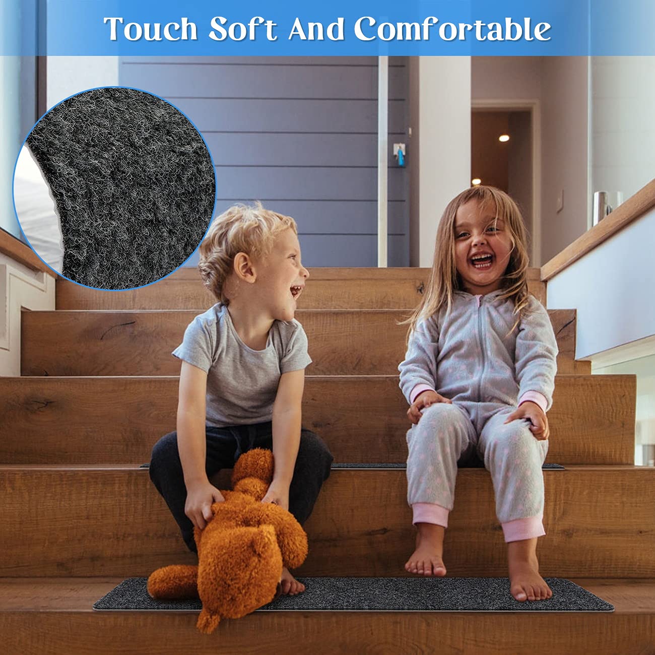 RIOLAND Non-Slip Stair Treads Carpet Indoor 14 Pack Stair Rugs for Wooden Steps Anti Moving Stair Runners Safety for Dogs Elders and Kids, 8” x 30”, Coffee Brown