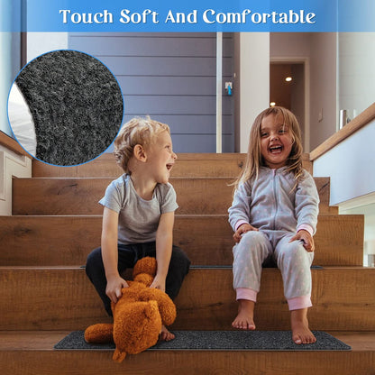 RIOLAND Non-Slip Stair Treads Carpet Indoor 14 Pack Stair Rugs for Wooden Steps Anti Moving Stair Runners Safety for Dogs Elders and Kids, 8” x 30”, Coffee Brown