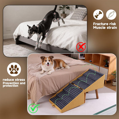 17.13" H Dog Stairs for Small Dogs, 2-in-1 Pet Steps & Ottoman - Foldable Dog Stairs for Couch, Non-Slip Wooden Pet Stairs for Puppy Senior Injured Dogs