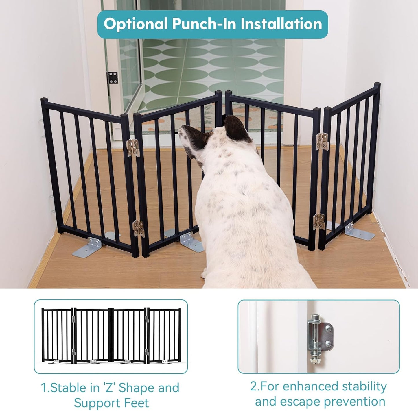 No Pawblems Free Standing Short Dog Gate, 16.5'' Tall Foldable Dog Fence for Indoor & Outdoor, Up to 72 Inch Extra Wide Puppy Gate for Stairs, Hallways, Doorways, Deck, Yard (White, 6 Panels)
