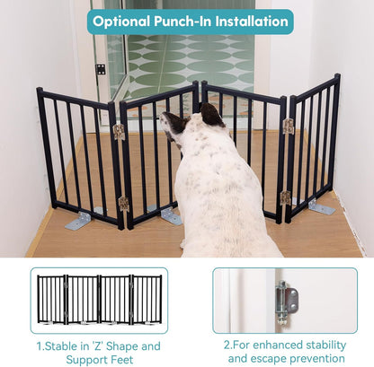 No Pawblems Free Standing Short Dog Gate, 16.5'' Tall Foldable Dog Fence for Indoor & Outdoor, Up to 72 Inch Extra Wide Puppy Gate for Stairs, Hallways, Doorways, Deck, Yard (White, 6 Panels)