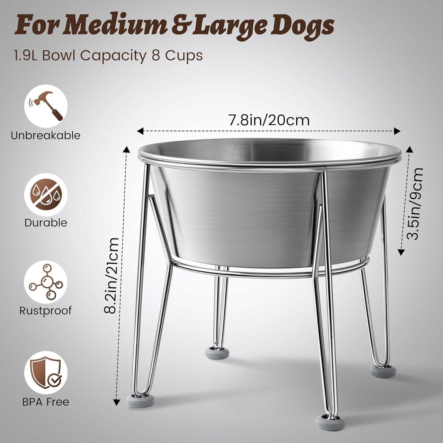 Elevated Dog Bowls for Medium&Small Dogs - Stainless Steel 48oz/6 Cups Raised Feeder with Non-Slip Base, Dual Food & Water Bowls 2-Pack