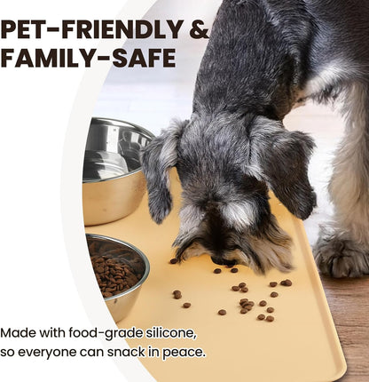 VIVAGLORY Dog Food Mat Flexmat Dog Bowl Mat, Placemat Food Tray with Raised Edges & Lip for Indoor Floor, Non Slip Waterproof Silicone Dish Placemat for Cat & Pet, S, Grey