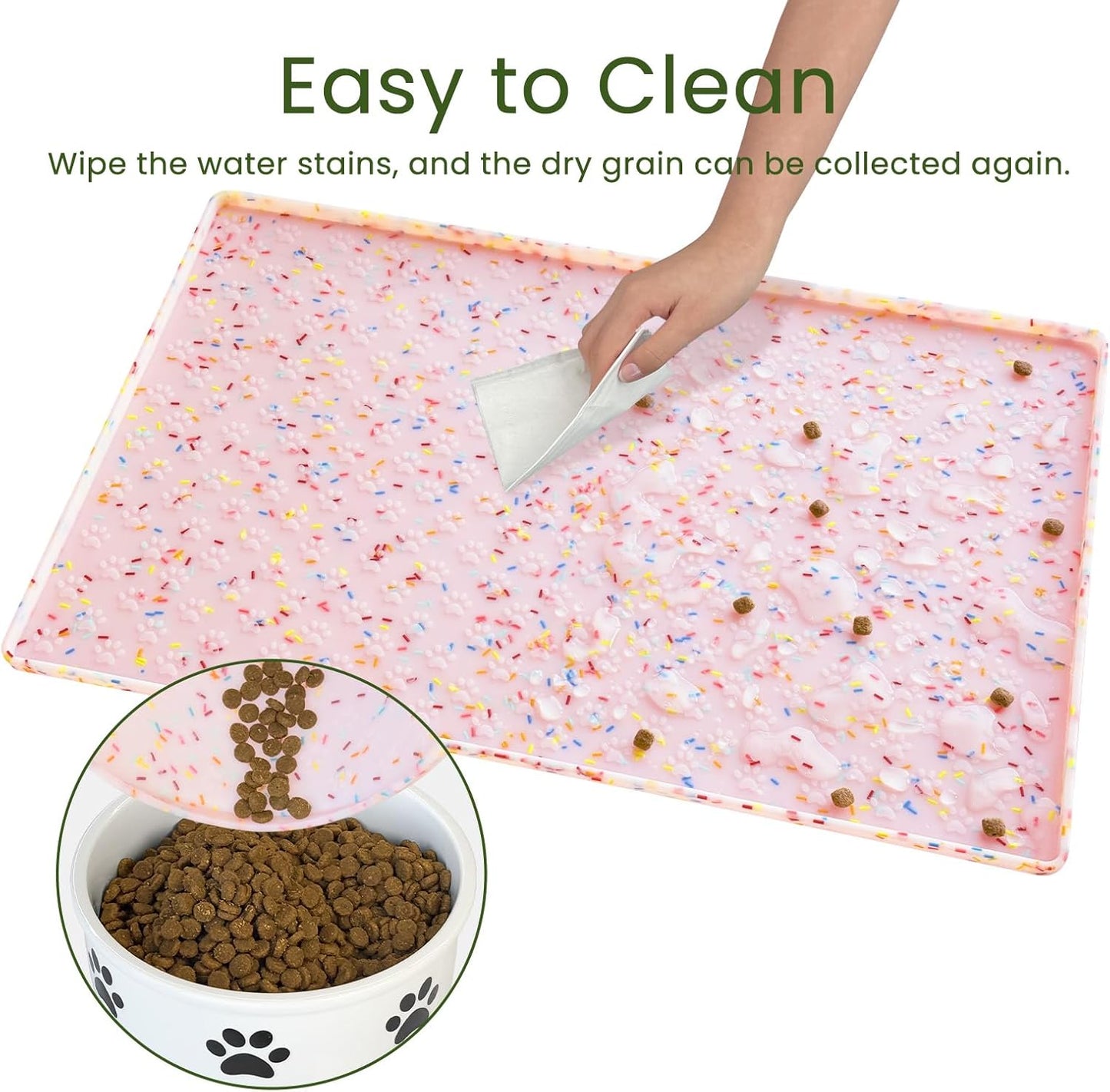 Ptlom Pet Placemat for Dog and Cat, Mat for Prevent Food and Water Overflow, Suitable for Small, Medium and Big Pet, 18" 12", Grey, Silicone